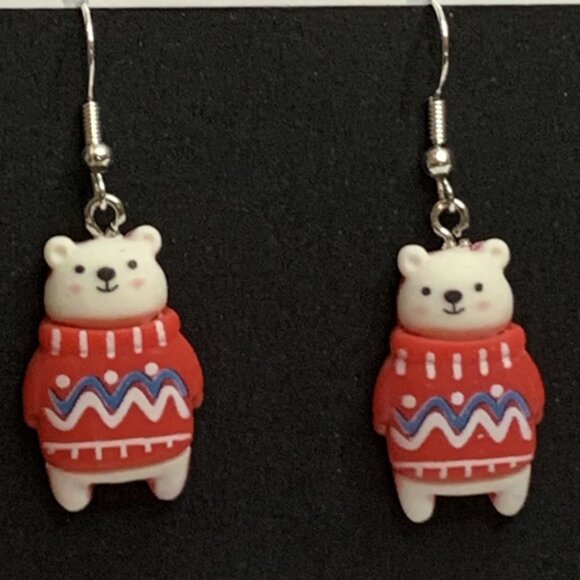 Polar Bear Earring, Christmas Earring, Holiday Earring, Silly Earring, Gift Idea - Picture 1 of 4